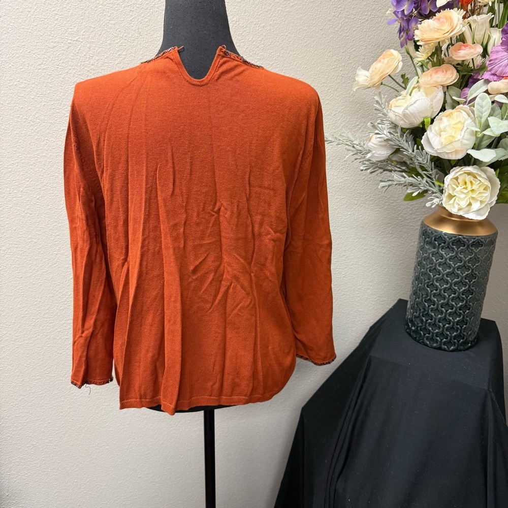 Judith Hart Rust Silk Blend Embellished Beaded Fall Sweater Top XL - Picture 4 of 8